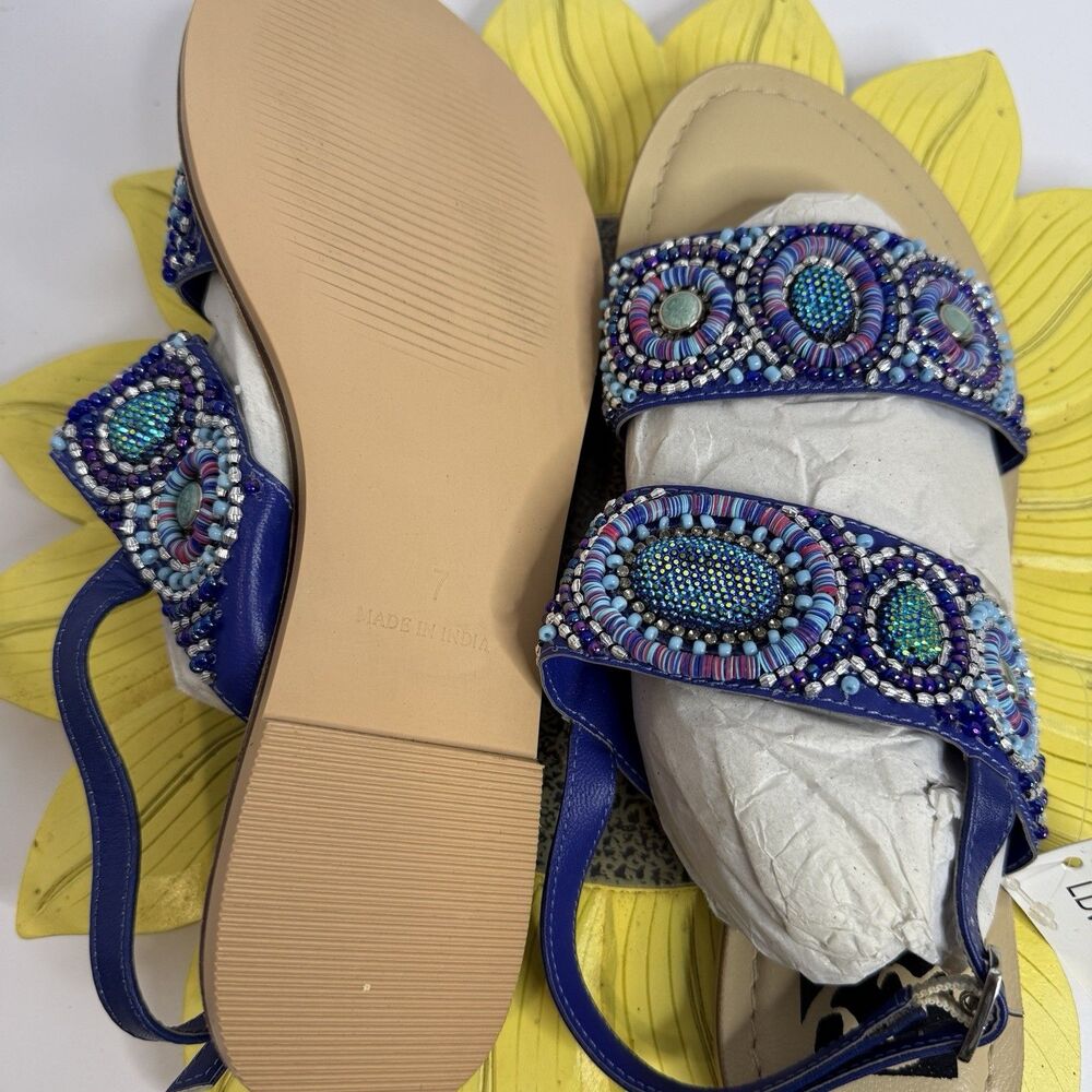 29 Porter Rd Beaded Sandals Blue Embellished Boho Resort Size 7 NWT - Picture 6 of 6